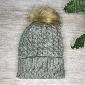 Gray Fleece Lined Pom Pom Beanie NWOT